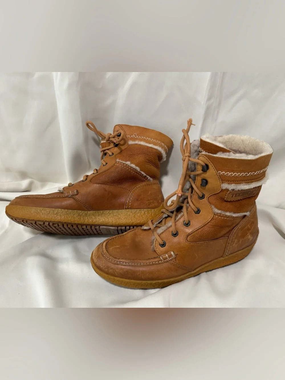Tecnica Italy Après Ski Boots Brown Leather Shearling Lace-Up